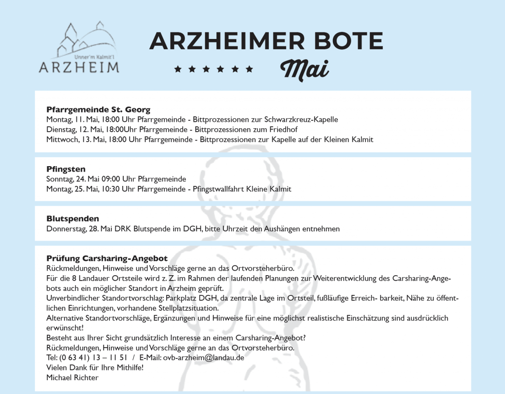 Arzheimer Bote und Wohnzimmer Programm Mai 2026